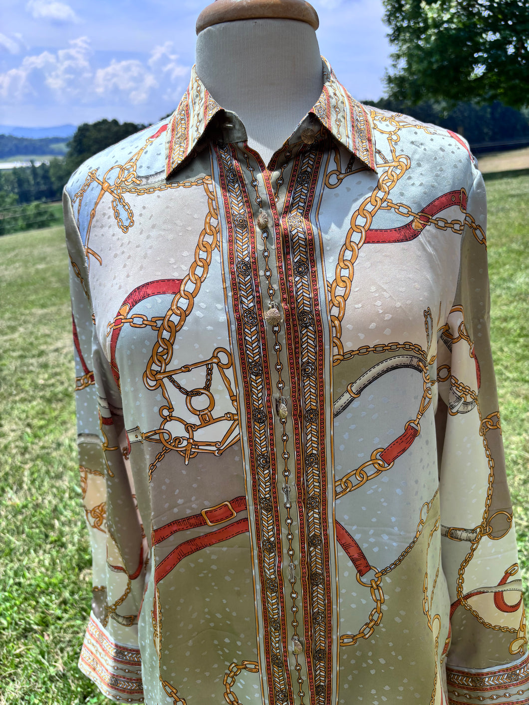 Equestrian print ladies silk shirt