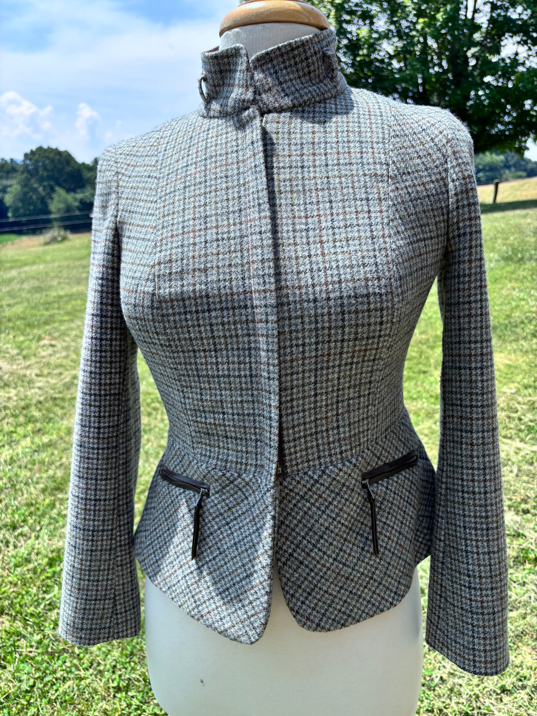 Houndstooth casual zip jacket