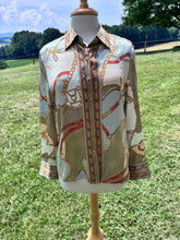Load image into Gallery viewer, Equestrian print ladies silk shirt