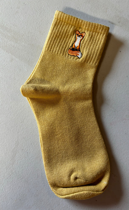 Socks, embroidered fox