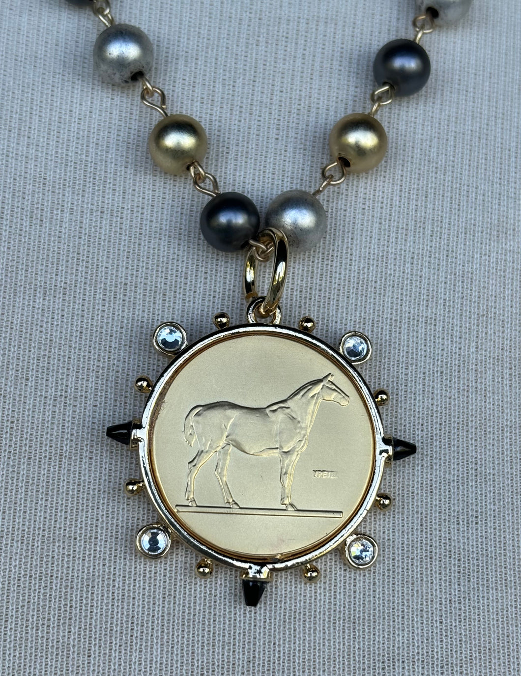 Necklace, French coin, 3 color chain