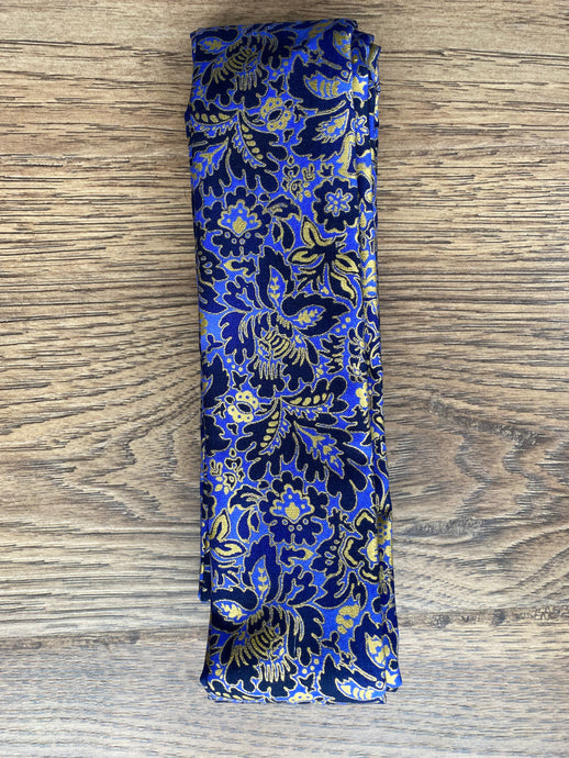 Stock tie, Dark Blue/gold floral