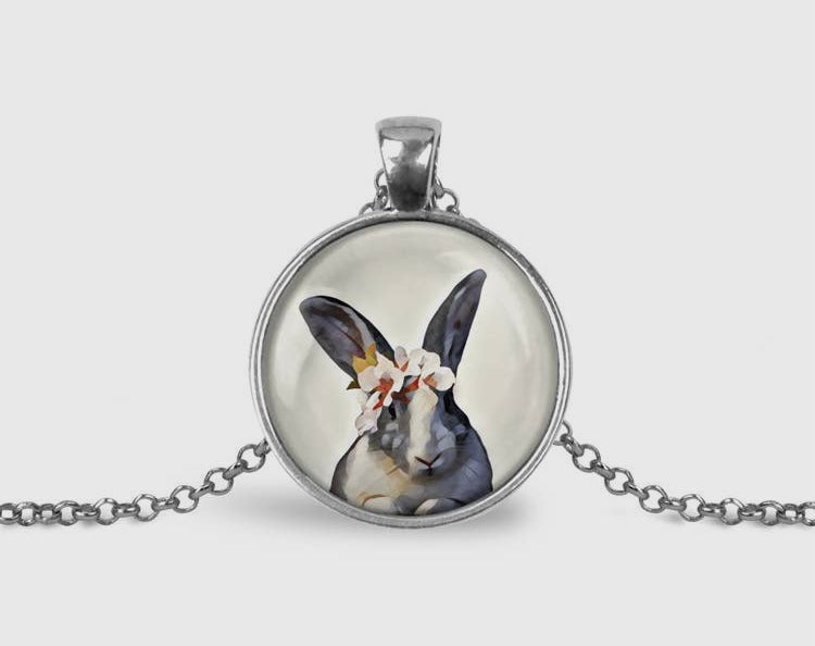 Necklace, floral rabbit