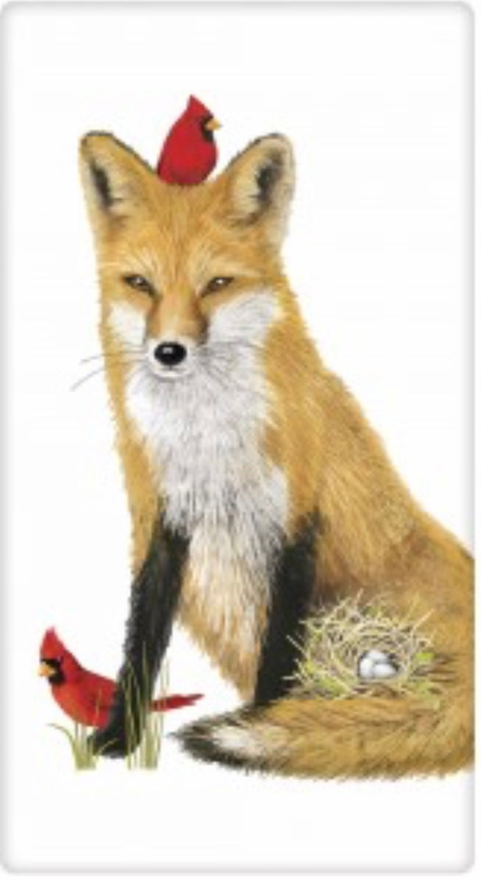 Tea towel, Fox with cardinal