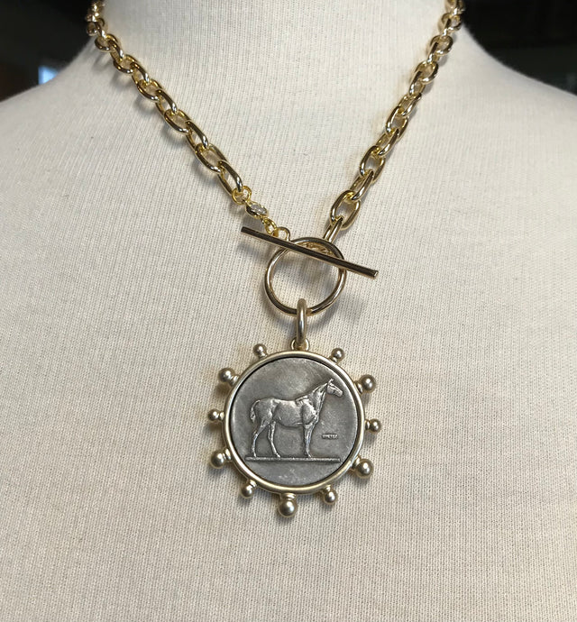 Necklace, French horse medallion